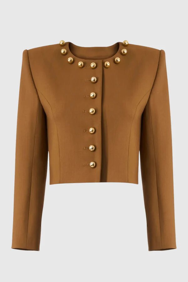 Gold Button Cropped Blazer & Flared Pants Suit SetWomen's Suit SetBrownS(6)brownLuxe Lane