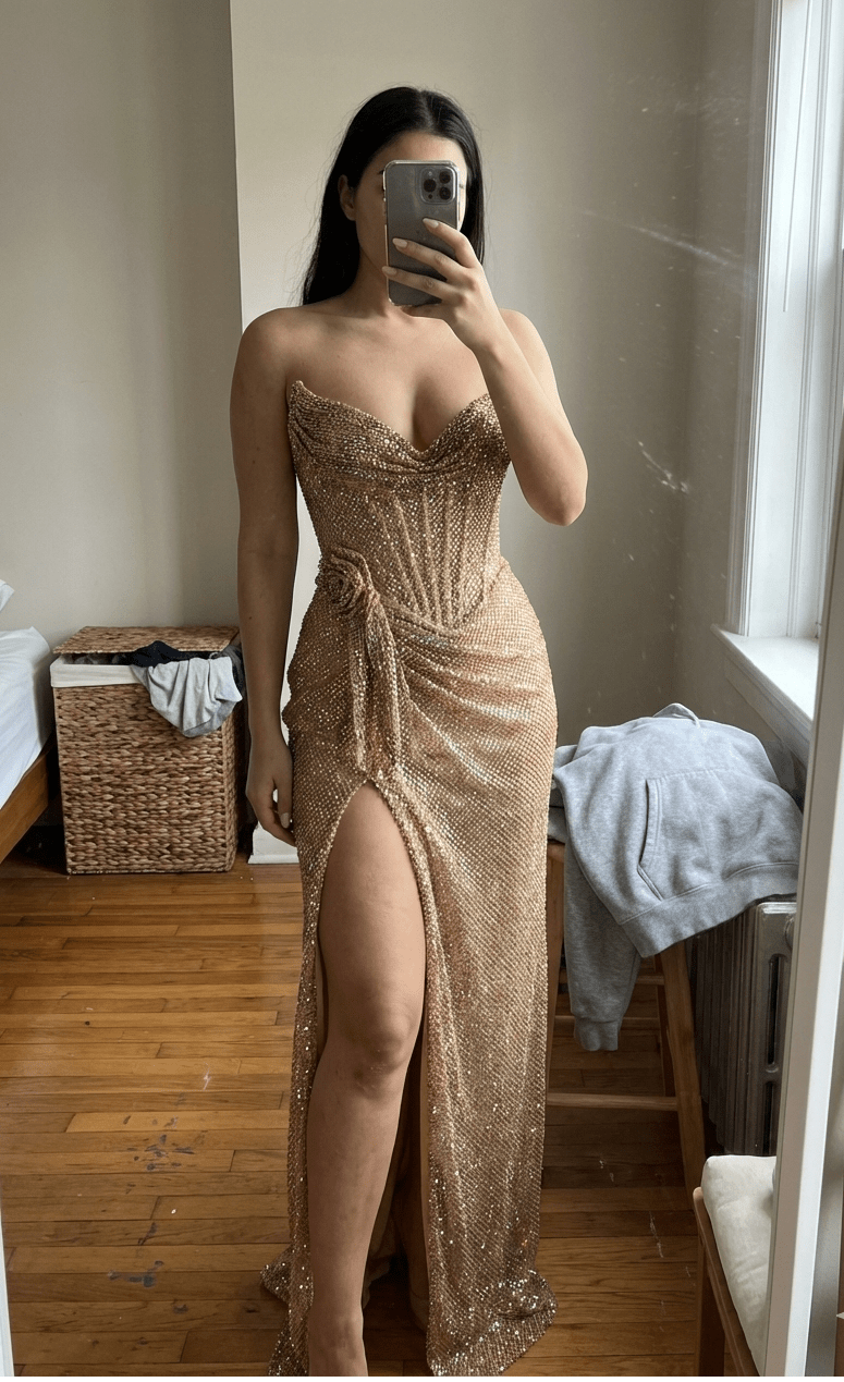 Gold Sequin Strapless Split Evening Gownheath gownGoldS(6)Luxe Lane