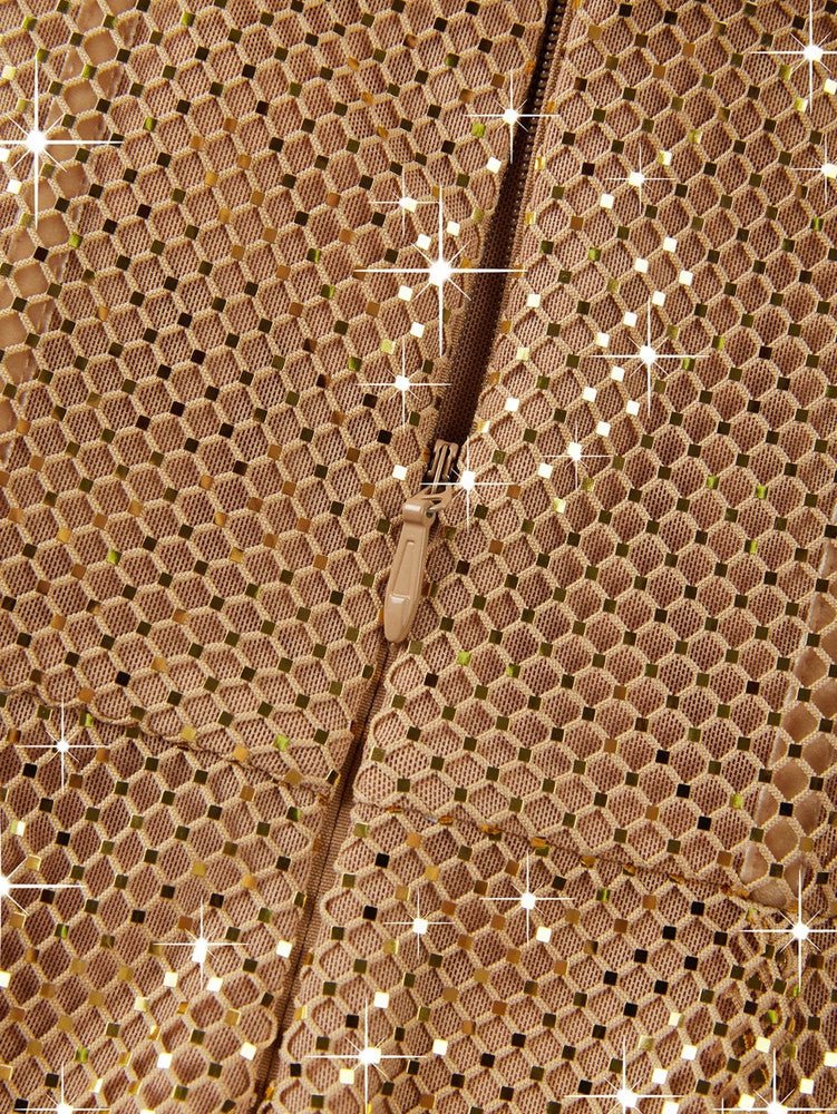 Gold Sequin Strapless Split Evening Gown by Luxe Lane | heath gown from Luxe Lane | Options: Gold S(6) |