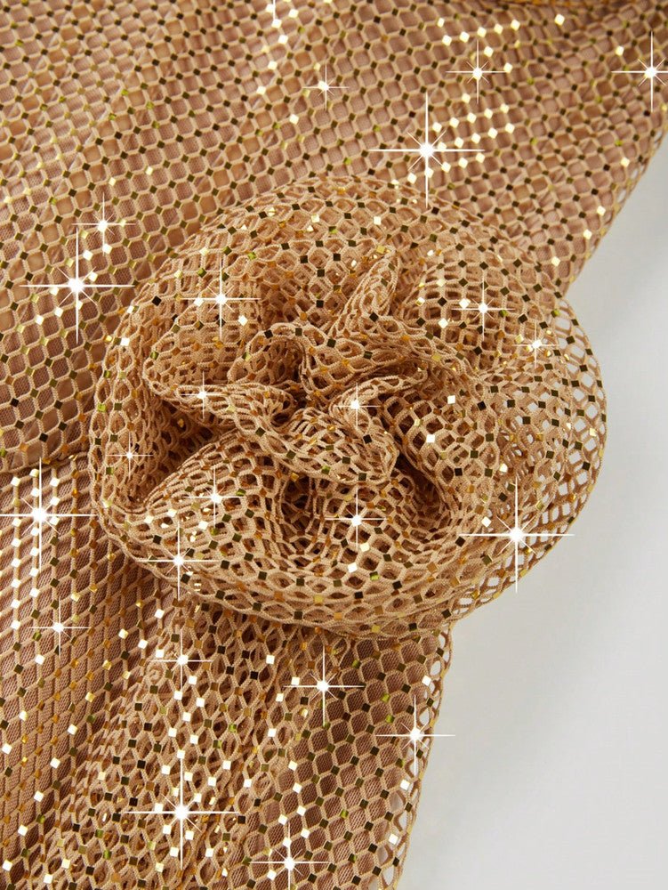 Gold Sequin Strapless Split Evening Gown by Luxe Lane | heath gown from Luxe Lane | Options: Gold S(6) |