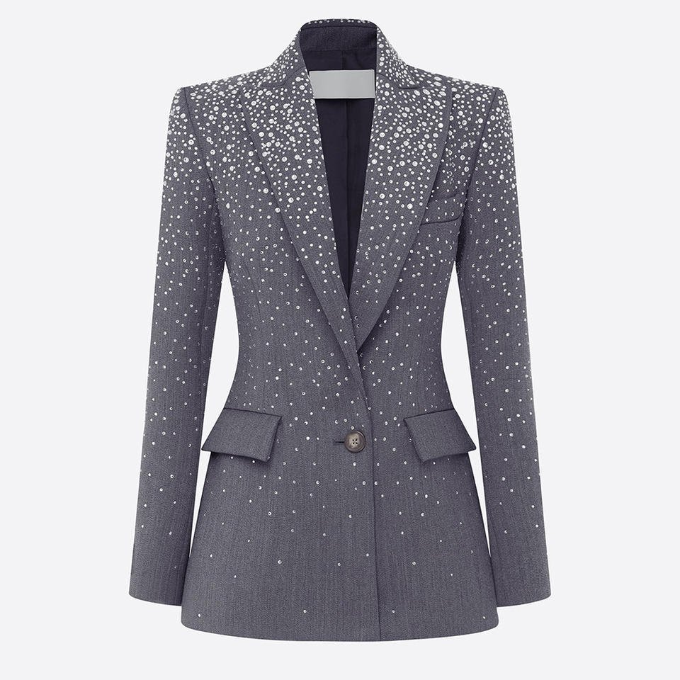 Grey Crystal Tailored Trouser SuitEvening DressesGrayS(2)Luxe Lane