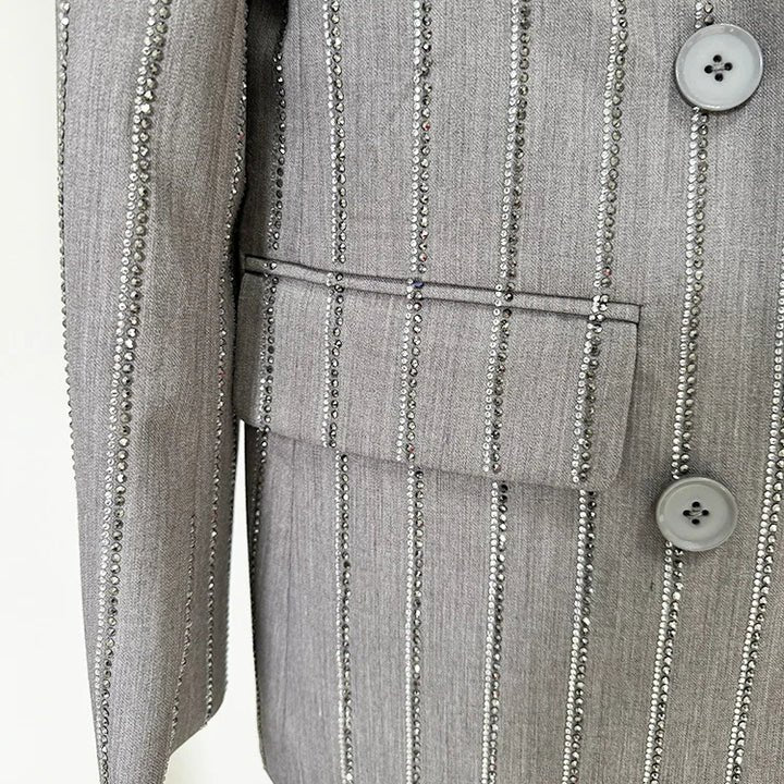 Grey Double - Breasted Blazer & Pants Set by Shine | 2 piece long set from Luxe Lane | SKU: 1688388-1 | Barcode:  | Options: Gray S(6) | Trending Products 2024 New Arrivals Grey Double - Breasted Suit and Pants 2 Piece Ladies Office Wear Sexy Business Suits for Women