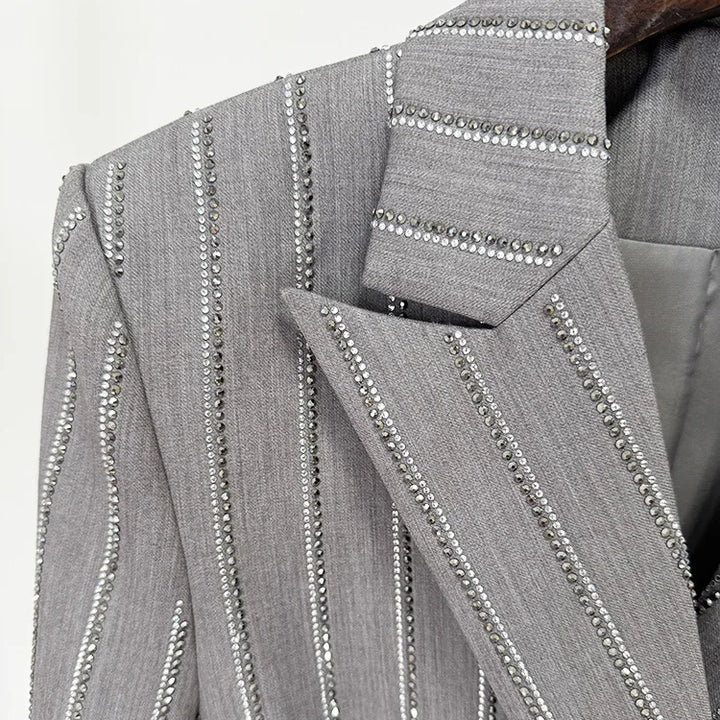 Grey Double - Breasted Blazer & Pants Set by Shine | 2 piece long set from Luxe Lane | SKU: 1688388-1 | Barcode:  | Options: Gray S(6) | Trending Products 2024 New Arrivals Grey Double - Breasted Suit and Pants 2 Piece Ladies Office Wear Sexy Business Suits for Women