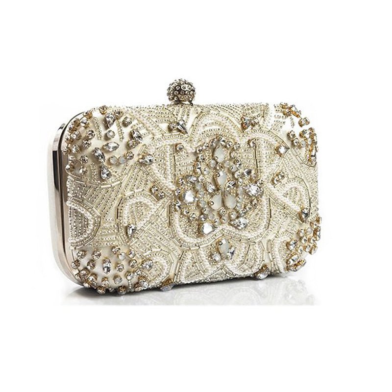 Hand Sewn Rhinestone Chain Evening Clutch by CJ | 0 from Luxe Lane | SKU: CJNS156141201AZ | Barcode:  | Options: Silver | Hand Sewn Rhinestone Chain Evening Clutch