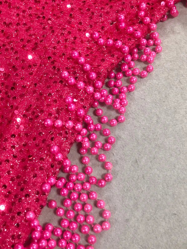 Handmade Off - Shoulder Sequin Mermaid Evening Gown by Shine | mermaid gown from Luxe Lane | SKU: -1 | Barcode:  | Options: Hot Pink S(2) | Handmade Off - Shoulder Sequin Mermaid Evening Gown