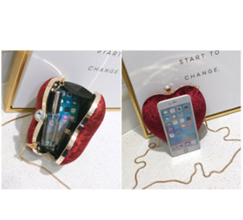 Heart - Shaped One - Shoulder Evening Bag by CJ | 0 from Luxe Lane | SKU: CJBHNSNS33786-Red | Barcode:  | Options: Red | Heart - Shaped One - Shoulder Evening Bag