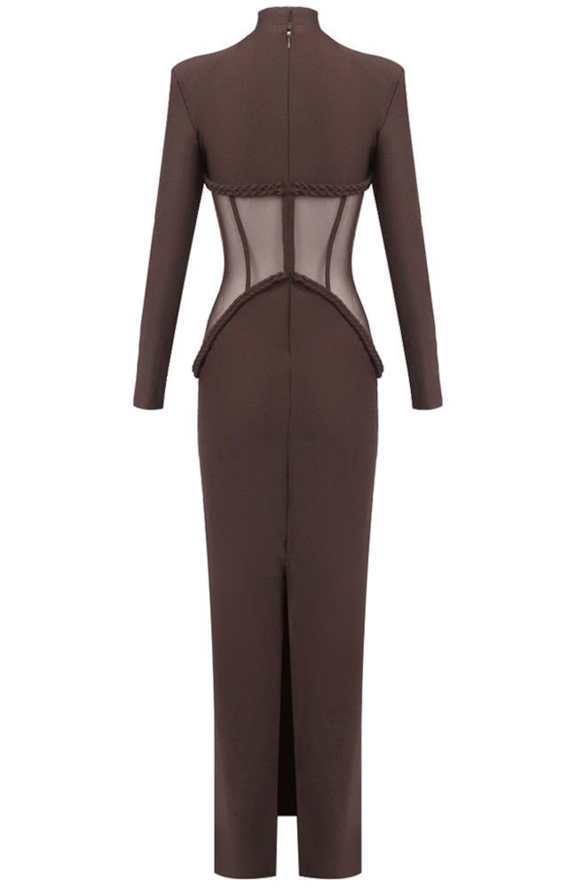 High Neck Bodycon Maxi Evening DressCoffeeS(2)Luxe Lane