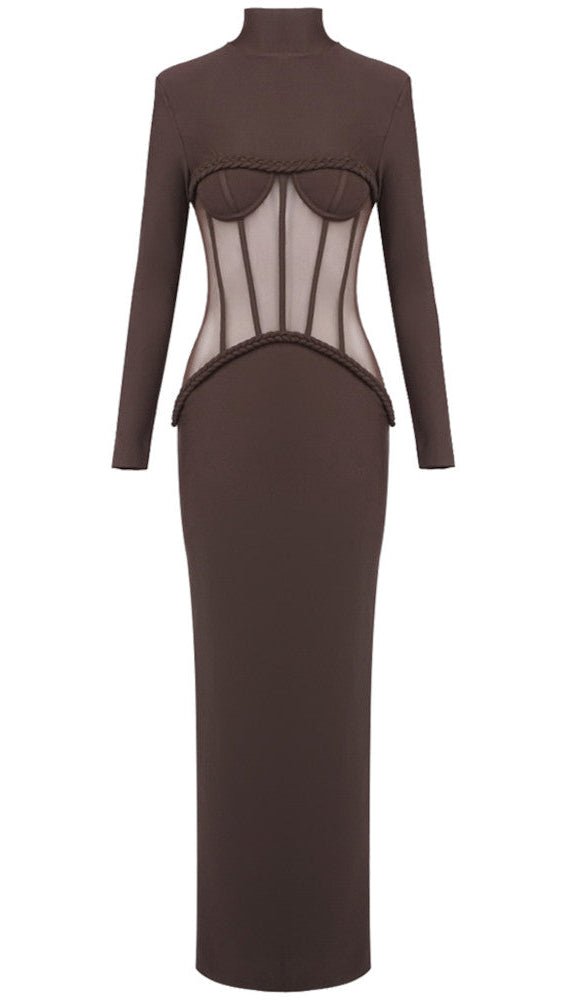 High Neck Bodycon Maxi Evening DressCoffeeS(2)Luxe Lane