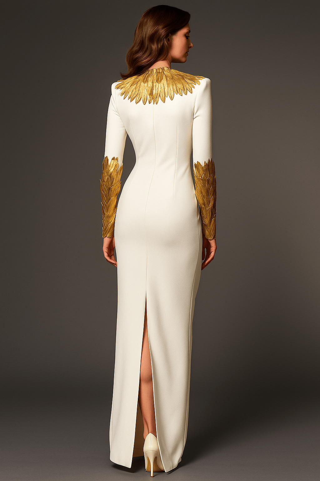 High Neck Long Sleeve Formal Dress by Luxe Lane | heath gown from Luxe Lane | SKU:  | Barcode:  | Options: White S | High Neck Long Sleeve Formal Dress