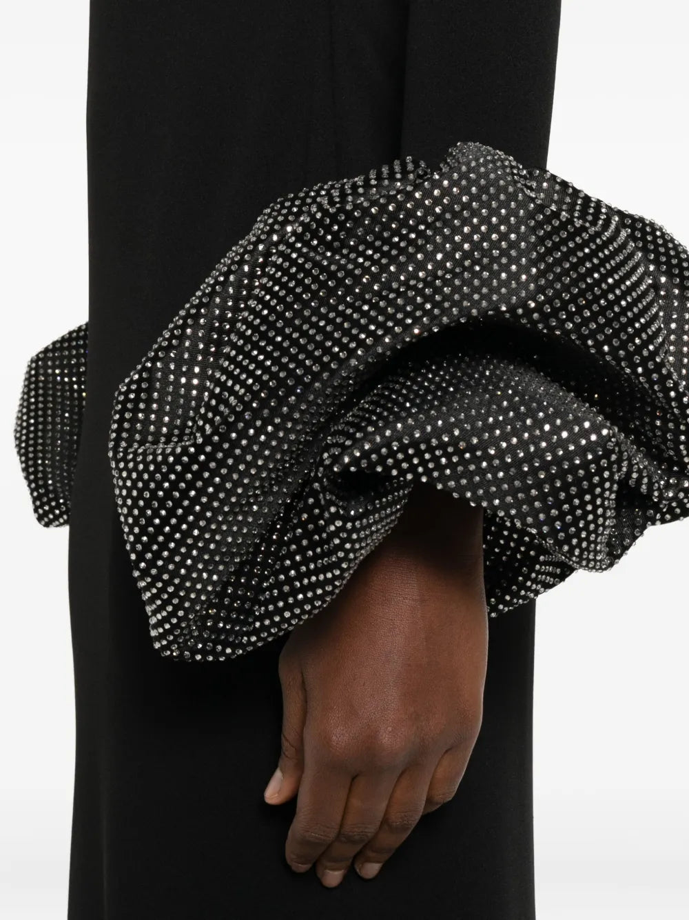 High Neck Ruffled Cuff Sequin Mermaid Evening Gown by Shine | Party dresses from Luxe Lane | SKU: W11248-1 | Barcode:  | Options: Ivory S(2) | High Neck Ruffled Cuff Sequin Mermaid Evening Gown