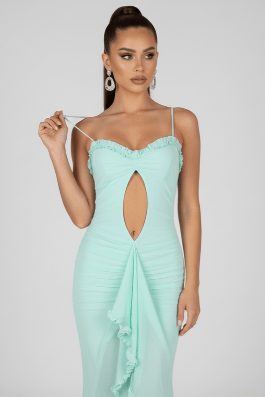 Isolde Cut - Out Ruffle Mermaid Gown by Luxe Lane | from Luxe Lane | SKU:  | Barcode:  | Options: Green XS | Isolde Cut - Out Ruffle Mermaid Gown