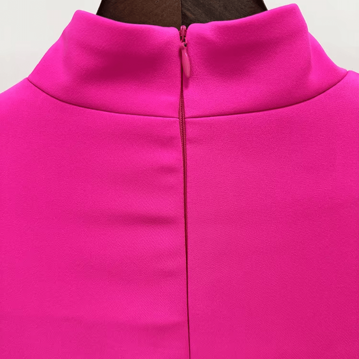 Isolde High Neck Floral Cuff Maxi Gown by Shine | a - line gown from Luxe Lane | SKU:  | Barcode:  | Options: pink S | Private Label Clothing Manufacturers Fuchsia High Neck Long Sleeve Floral Cuff Maxi Evening Dress Elegant Long Gala Dresses