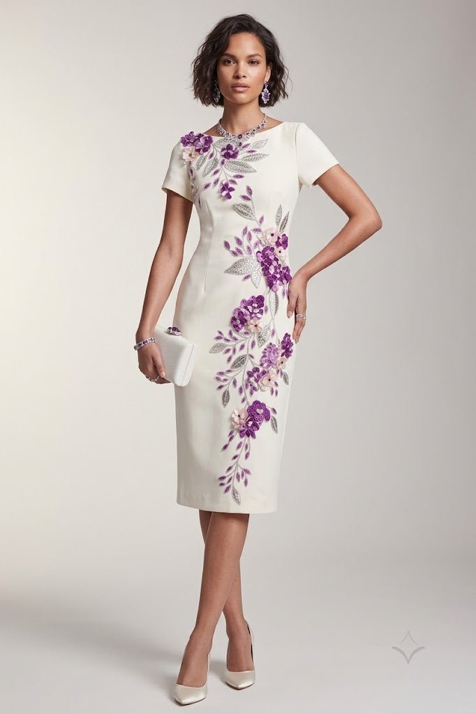 Ivory Bloom Embellished Midi DressEvening DressesBeigeS(2)Luxe Lane