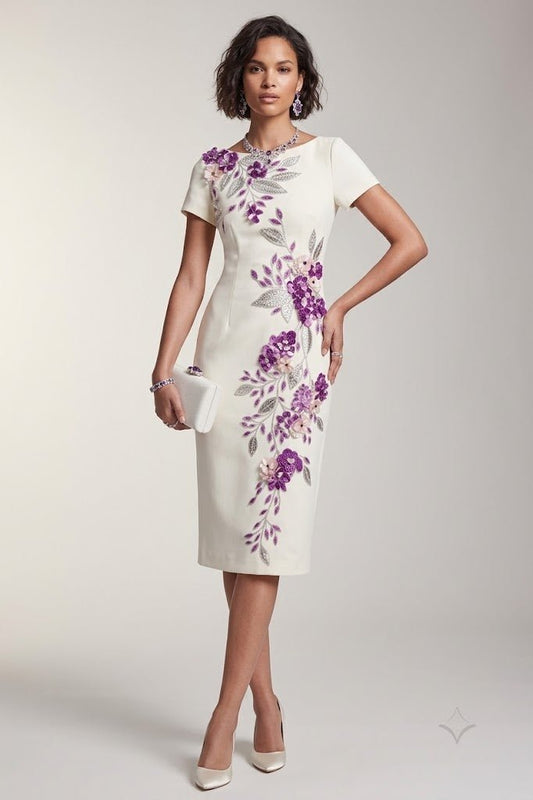 Ivory Bloom Embellished Midi DressEvening DressesBeigeS(2)Luxe Lane