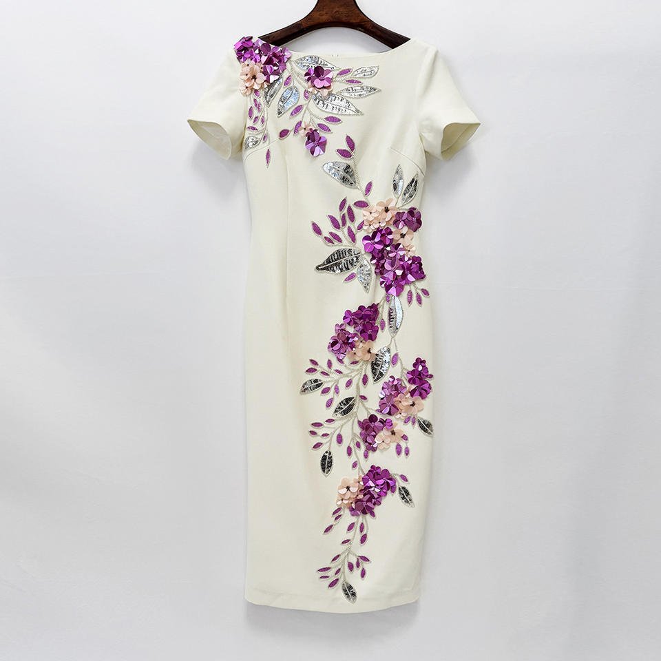 Ivory Bloom Embellished Midi DressEvening DressesBeigeS(2)Luxe Lane