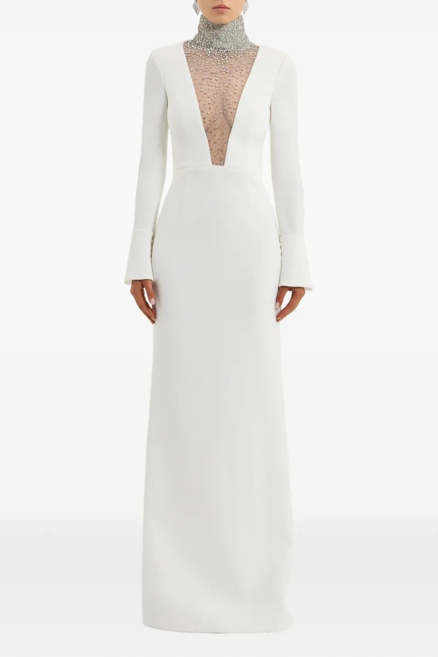 Ivory Crystal Illusion GownEvening DressesWhiteS(2)Luxe Lane