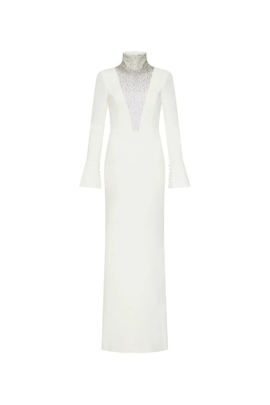Ivory Crystal Illusion GownEvening DressesWhiteS(2)Luxe Lane