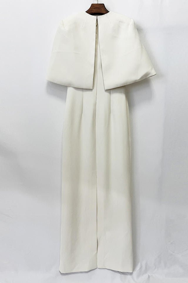 Ivory Pearl Cape Maxi GownEvening DressesWhiteS(2)Luxe Lane