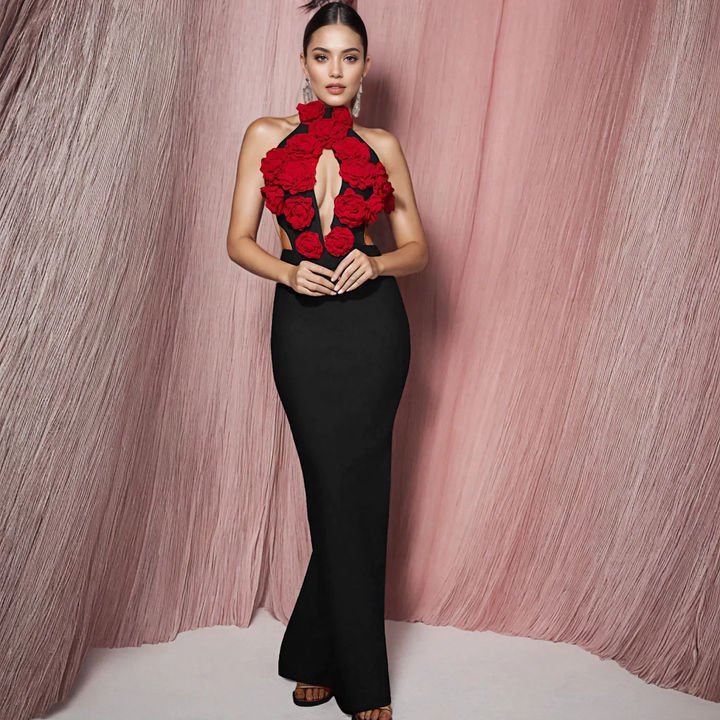 Juliette 3D Floral Bandage Gown by Luxe Lane | from Luxe Lane | SKU:  | Barcode:  | Options: S | Custom Design Women Lady Elegant Bandage Dress High Quality Luxury 3d Floral Summer Formal Dresses Evening Gowns with Flowers