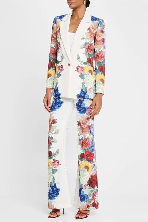 Juliette Bloom Floral Blazer & Wide - Leg Trouser Set by Shine | Pants Suits from Luxe Lane | SKU:  | Barcode:  | Options: White S | Premium Long Sleeve Blazer and Wide Leg Pants Women Suit Set Ladies Elegant Floral Printed Blazer Set for Formal Occasions