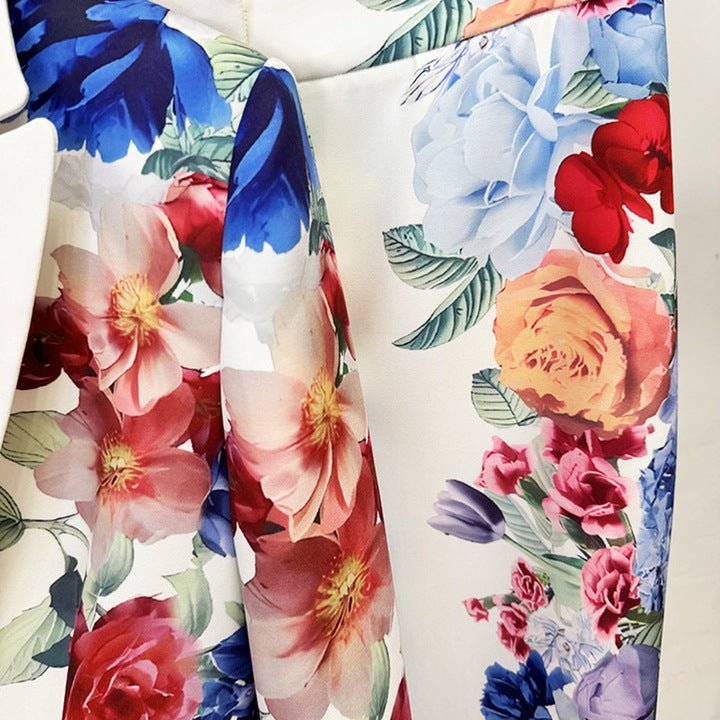 Juliette Bloom Floral Blazer & Wide - Leg Trouser Set by Shine | Pants Suits from Luxe Lane | SKU:  | Barcode:  | Options: White S | Premium Long Sleeve Blazer and Wide Leg Pants Women Suit Set Ladies Elegant Floral Printed Blazer Set for Formal Occasions