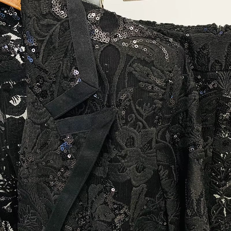 Lace Sequin Tuxedo Suit by Luxe Lane | Pant Suits from Luxe Lane | SKU:  | Barcode:  | Options: black S | Lace Sequin Tuxedo Suit