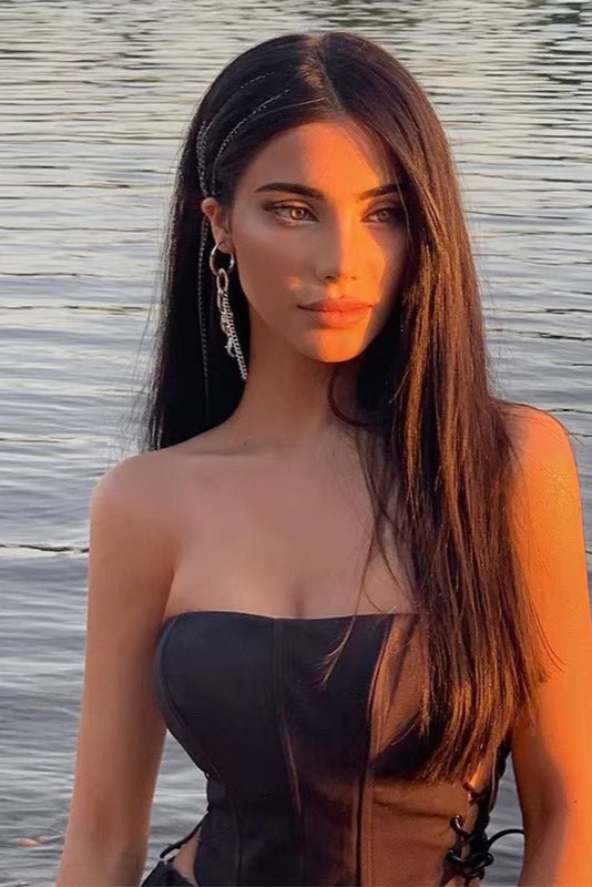 Lace - Up Side Split Corset Top by Luxe Lane | from Luxe Lane | SKU:  | Barcode:  | Options: Black S | Lace - Up Side Split Corset Top