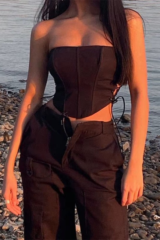 Lace - Up Side Split Corset Top by Luxe Lane | from Luxe Lane | SKU:  | Barcode:  | Options: Black S | Lace - Up Side Split Corset Top