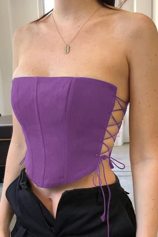 Lace - Up Side Split Corset Top by Luxe Lane | from Luxe Lane | SKU:  | Barcode:  | Options: Black S | Lace - Up Side Split Corset Top