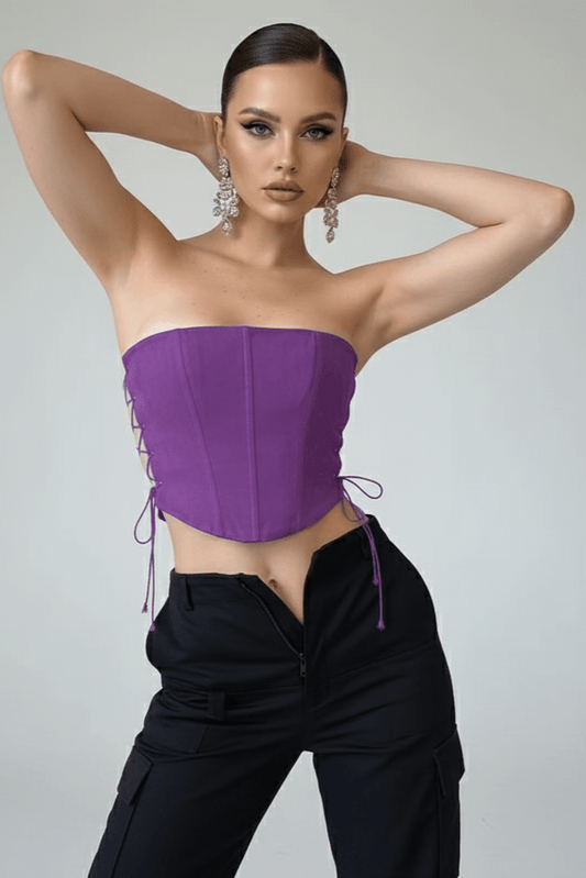 Lace - Up Side Split Corset Top by Luxe Lane | from Luxe Lane | SKU:  | Barcode:  | Options: Purple S | Lace - Up Side Split Corset Top