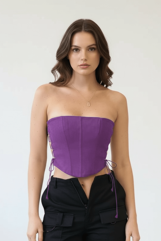 Lace - Up Side Split Corset Top by Luxe Lane | from Luxe Lane | SKU:  | Barcode:  | Options: Purple S | Lace - Up Side Split Corset Top