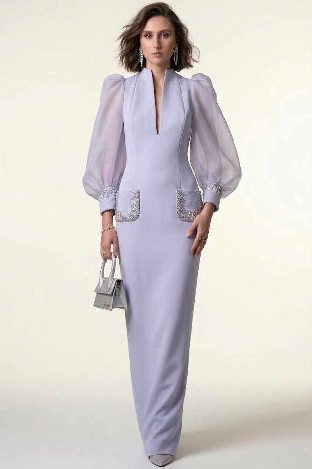 Lavender Crystal Embroidered Maxi GownEvening DressesLight PurpleS(2)Luxe Lane
