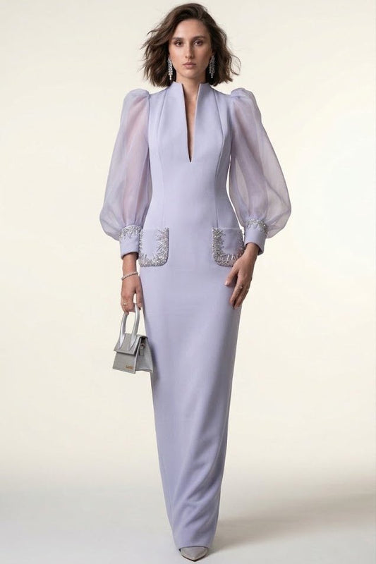 Lavender Crystal Embroidered Maxi GownEvening DressesLight PurpleS(2)Luxe Lane