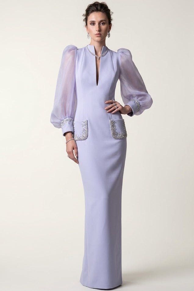 Lavender Crystal Embroidered Maxi GownEvening DressesLight PurpleS(2)Luxe Lane