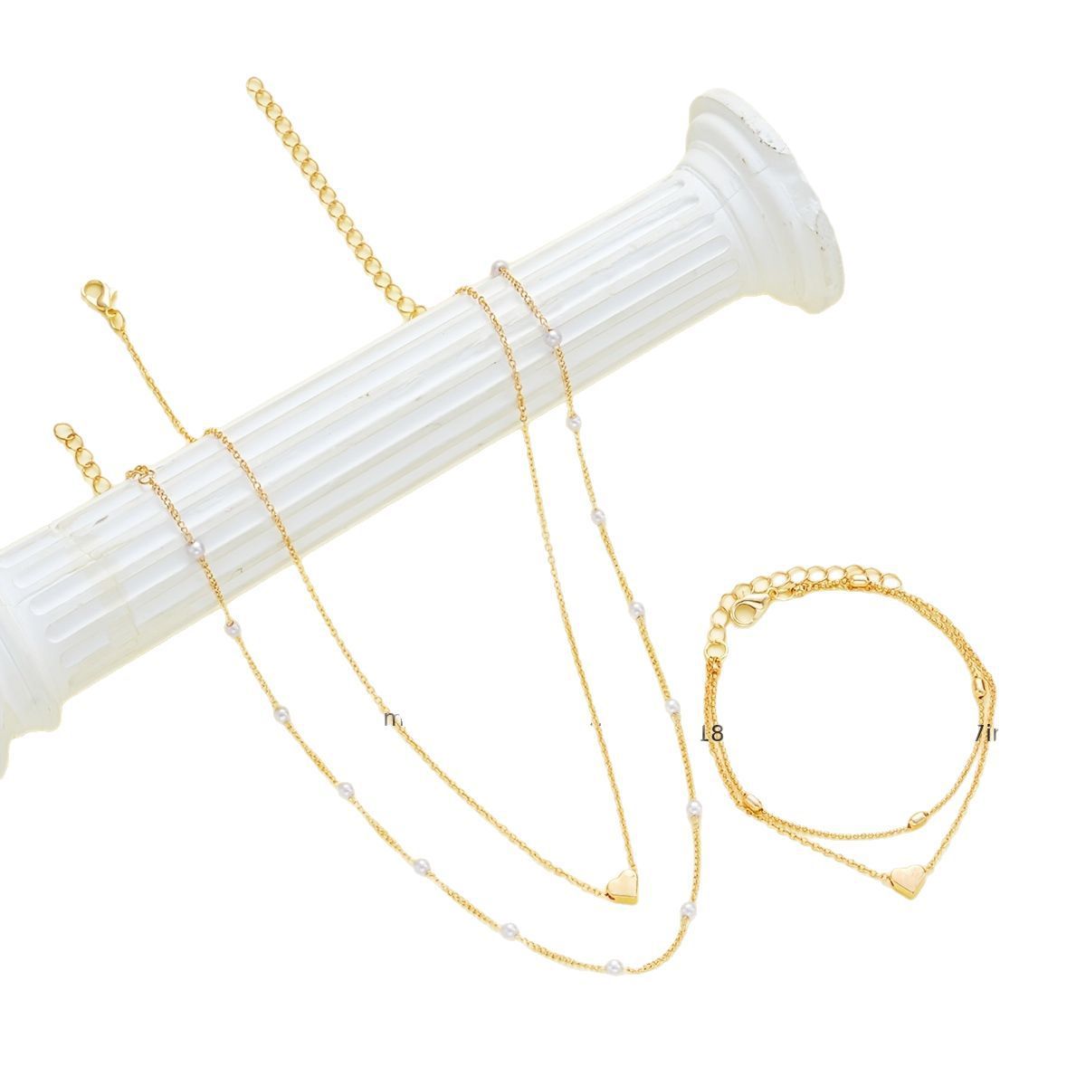 Layered Pearl Necklace & Bracelet Jewelry Set by CJ | 0 from Luxe Lane | SKU: CJLX256224702BY | Barcode:  | Options: Gold | Layered Pearl Necklace & Bracelet Jewelry Set