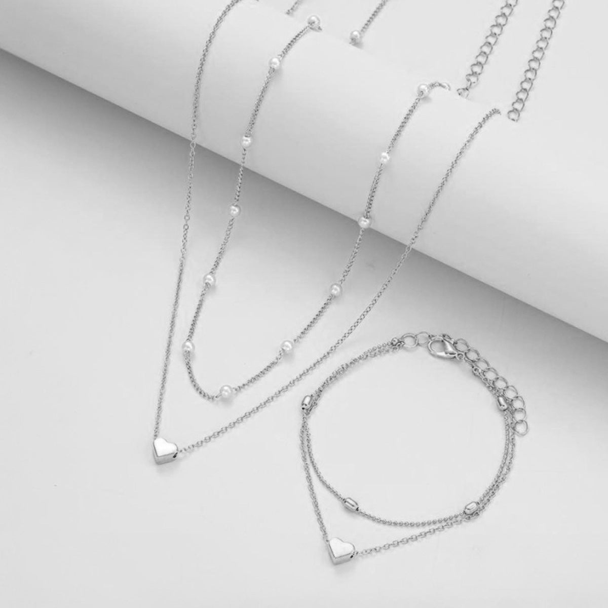 Layered Pearl Necklace & Bracelet Jewelry Set by CJ | 0 from Luxe Lane | SKU: CJLX256224702BY | Barcode:  | Options: Gold | Layered Pearl Necklace & Bracelet Jewelry Set