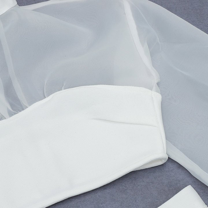 Long Sleeve Mermaid Two - Piece Set by Guangdong | one set from Luxe Lane | SKU: 5529-1 | Barcode:  | Options: White XS(0) | Custom Sexy White Long Sleeves Maxi Mermaid Skirt 2 Piece Set Women Club Party Bandage Dresses