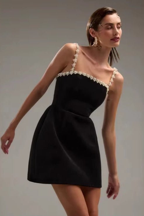 Lucia Pearl Strap Mini Dress by Luxe Lane | from Luxe Lane | SKU:  | Barcode:  | Options: Black S | Lucia Pearl Strap Mini Dress