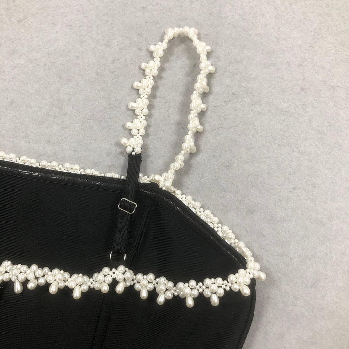 Lucia Pearl Strap Mini Dress by Luxe Lane | from Luxe Lane | SKU:  | Barcode:  | Options: Black S | Lucia Pearl Strap Mini Dress