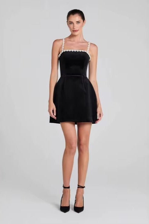 Lucia Pearl Strap Mini Dress by Luxe Lane | from Luxe Lane | SKU:  | Barcode:  | Options: Black S | Lucia Pearl Strap Mini Dress