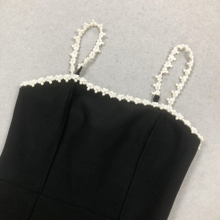 Lucia Pearl Strap Mini Dress by Luxe Lane | from Luxe Lane | SKU:  | Barcode:  | Options: Black S | Lucia Pearl Strap Mini Dress