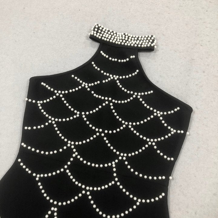 Lunara Pearl Halter Mermaid Gown by Shine | Dresses from Luxe Lane | SKU: -1 | Barcode:  | Options: Black S | Custom Pearl Halter Maxi Dress Elegant Mermaid Long Black Evening Gown Bodycon Prom Dresses Women Party Clothing Manufacturer