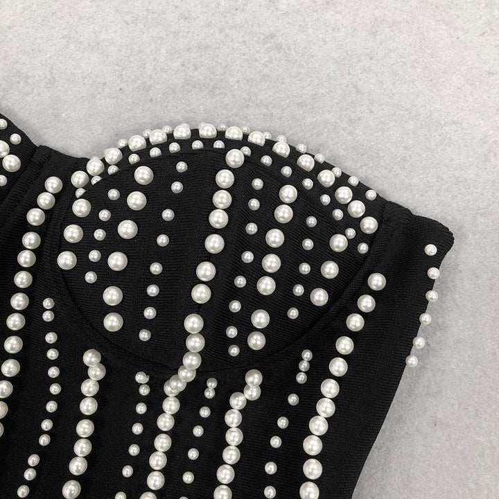 Luxe Strapless Party Romper by Luxe Lane | jumpsuit from Luxe Lane | SKU:  | Barcode:  | Options: Black S | Dropshipping Black Party Evening Jumpsuit Flared Pants Strapless Jumpsuits Elegant Pearl Rompers Women Jumpsuit