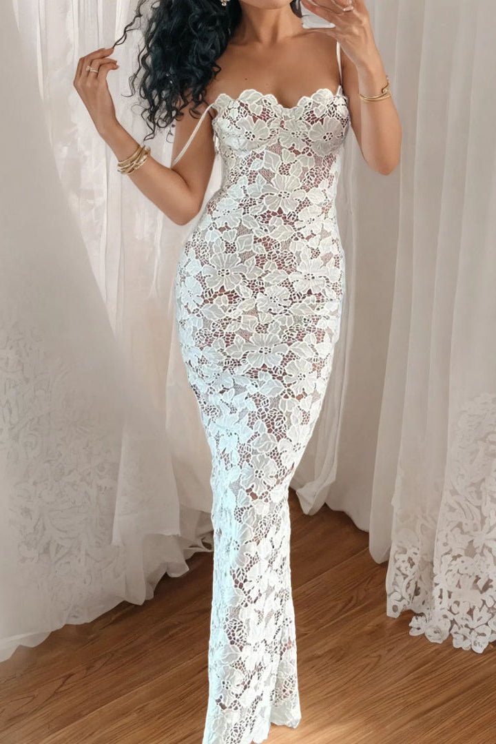 Luxurious Women's White Lace Mermaid Dress by Luxe Lane | from Luxe Lane | SKU:  | Barcode:  | Options: XS | Luxurious Womens Evening Dresses Ropa De Mujer Long Bodycon Women Elegante Luxury White Lace Dress