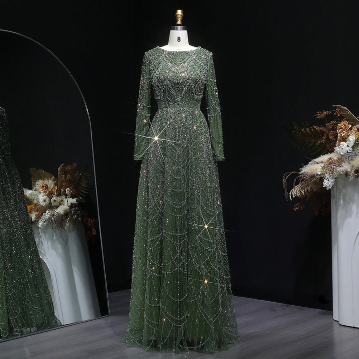 Champagne Green Crystal A-Line Evening Gown | Coming Soon Luxe Lane Champagne Green Crystal A-Line Evening Gown | Coming Soon Luxe Lane