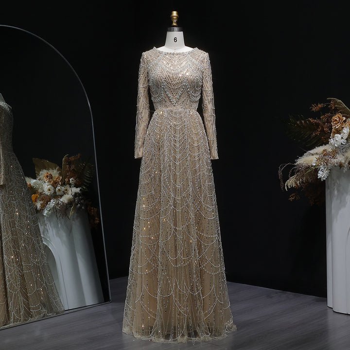 Champagne Green Crystal A-Line Evening Gown | Coming Soon Champagne / 8(UK 12) Champagne Green Crystal A-Line Evening Gown | Coming Soon Champagne / 8(UK 12)