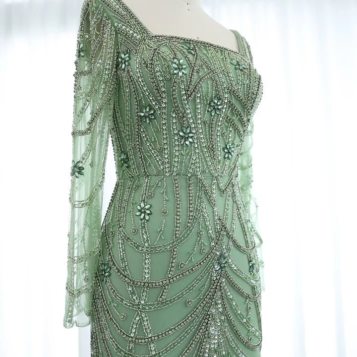 Luxury Dubai Green Mermaid Evening Dress Long Sleeves coming soonDressesChampagne2Luxe Lane