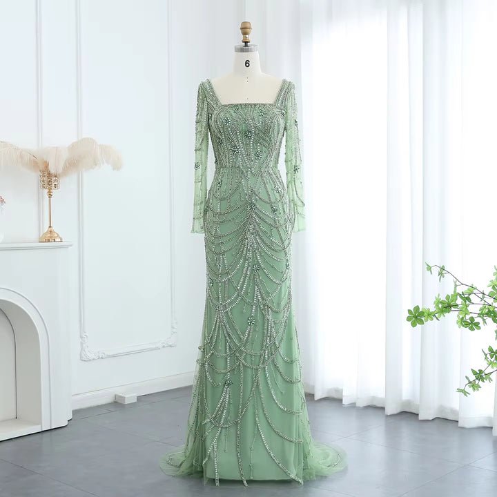 Luxury Dubai Green Mermaid Evening Dress Long Sleeves coming soonDressesChampagne2Luxe Lane