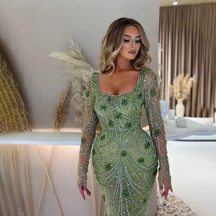 Luxury Dubai Green Mermaid Evening Dress Long Sleeves coming soonDressesChampagne2Luxe Lane