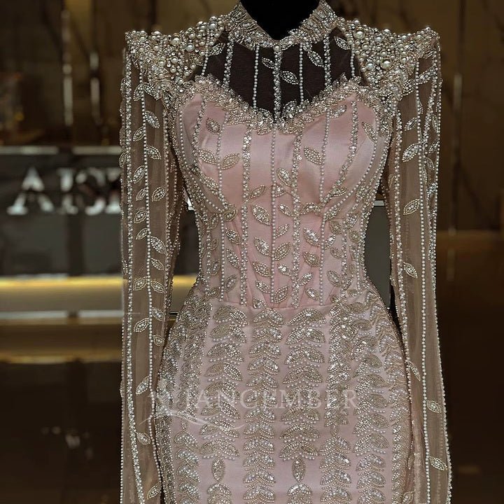Luxury Pink Beaded Evening Dress Long Sleeves coming soonEvening DressChampagne2(UK 6)Luxe Lane